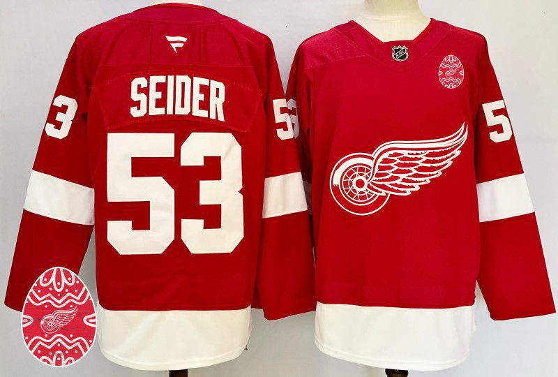 Men Detroit Red Wings #53 Seider Red Fanatics 2025 NHL Jersey style 2